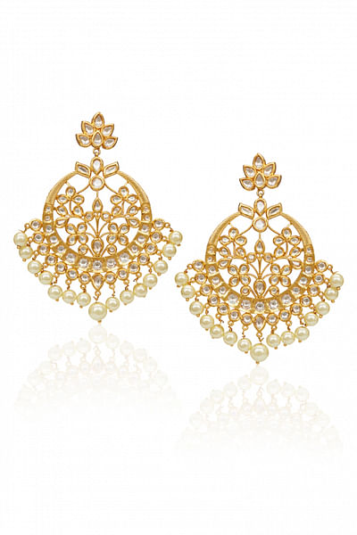 Gold kundan chandbali earrings