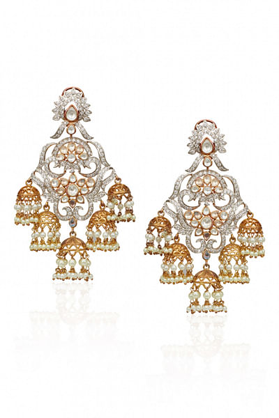 Gold and white statement earrings