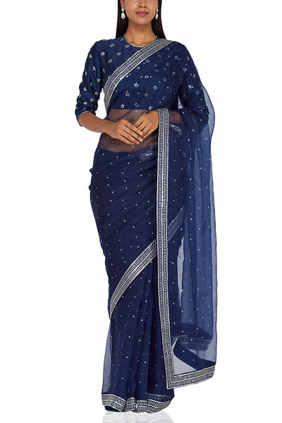 Navy sequin embellished sari