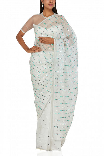 White sequin embellished sari