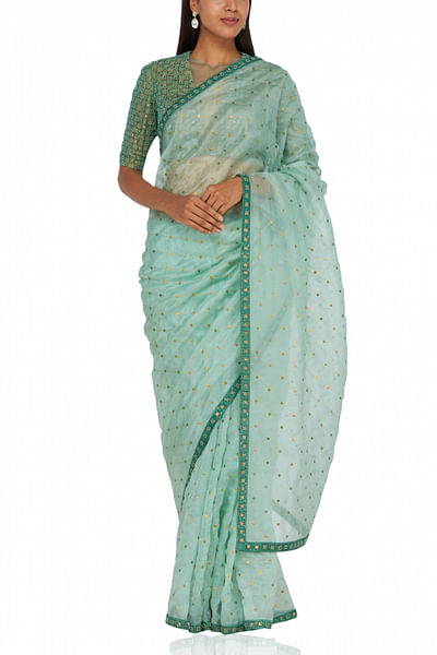 Green sequin embellished sari