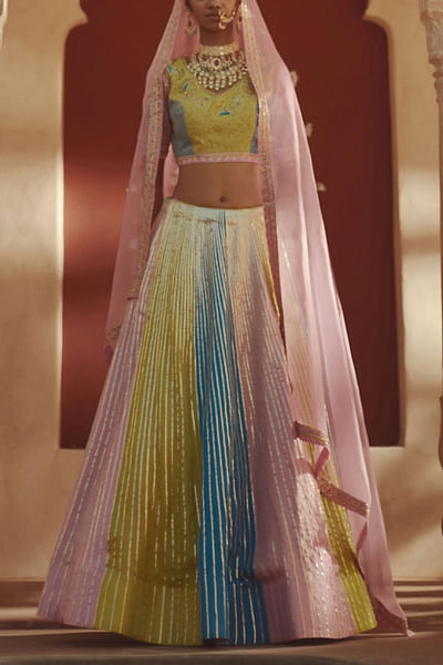 Multicolour panelled lehenga set