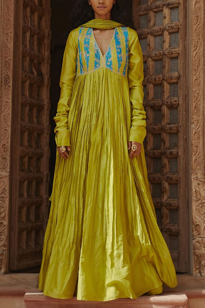 Green embellished anarkali set