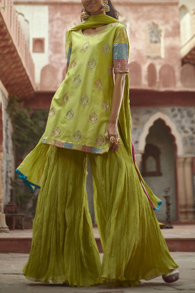 Green embellished kurta palazzo set