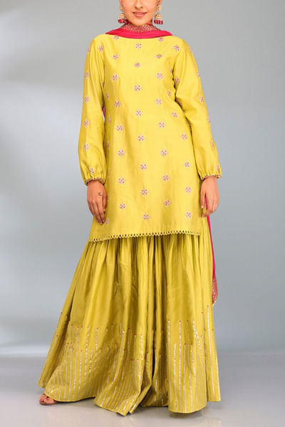 Green embroidered sharara set