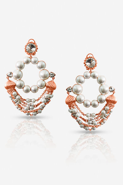 Rose gold pearl and swarovski earrings