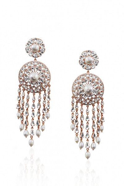 Pearl and swarovski tassel earrings