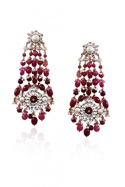 Pink and red swarovski dangler earrings