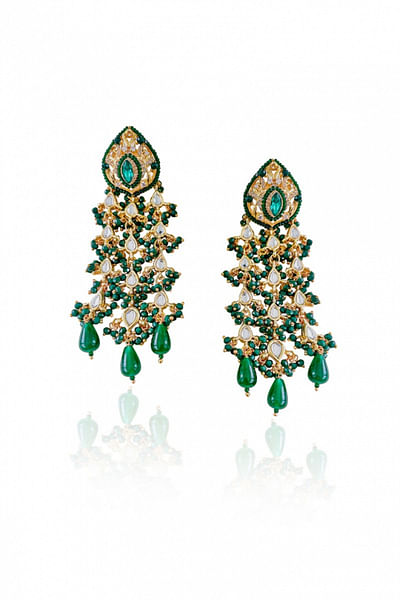 Green stone embellished earrings
