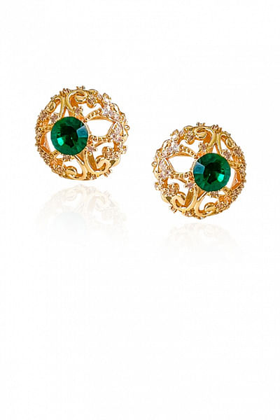 Round emerald embellished earrings