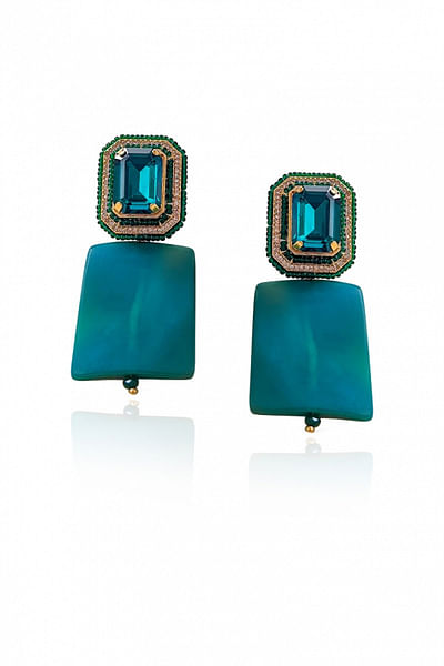 Green crystal embellished earrings