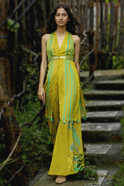 Lime stripe printed kurta and pants