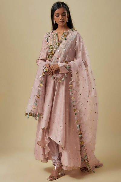 Onion pink embroidered anarkali set