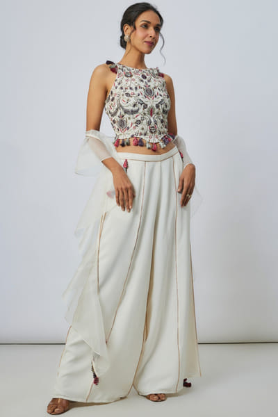 Payal Singhal Off-white embroidered top and flared pants set PAYMAR25D121028