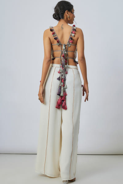 Payal Singhal Off-white embroidered top and flared pants set PAYMAR25D121028