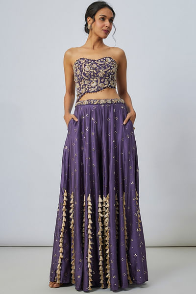 Purple tasselled mukaish sharara set
