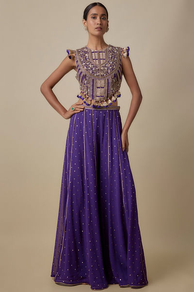 Purple mukaish embroidered sharara set