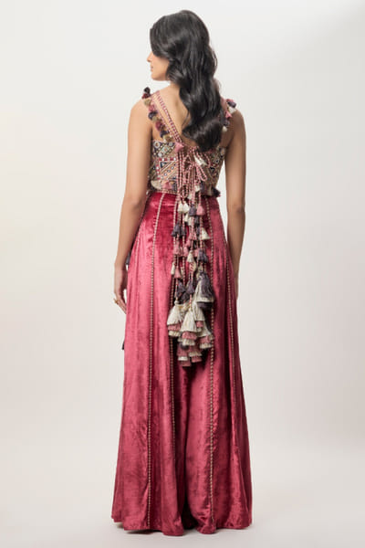 Payal Singhal Red mirror embroidered top and sharara set PAYFEB26D138894