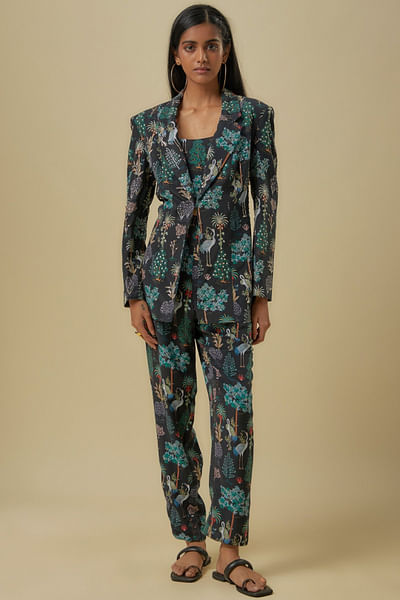 Black printed jacket set