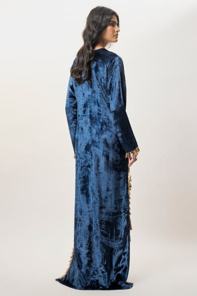 Payal Singhal Navy blue embroidered velvet kaftan PAYFEB26D138919