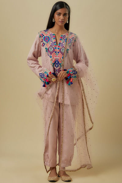 Onion pink embroidery kurta set