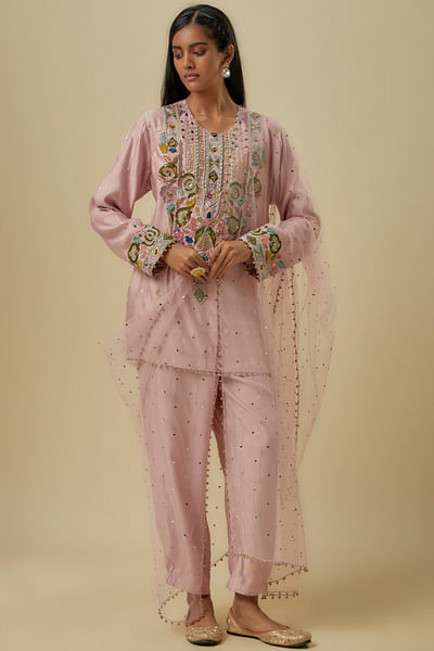 Onion pink embroidered kurta set