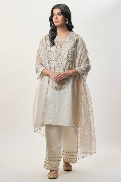 Silver embroidered kurta and farshi salwar set