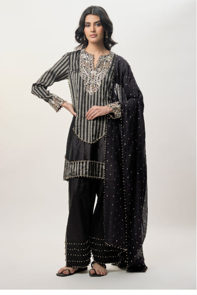 Black embroidered kurta-farshi salwar set