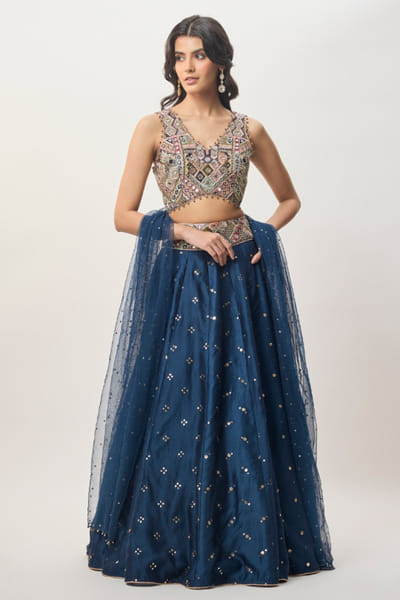 Navy blue embroidered lehenga set