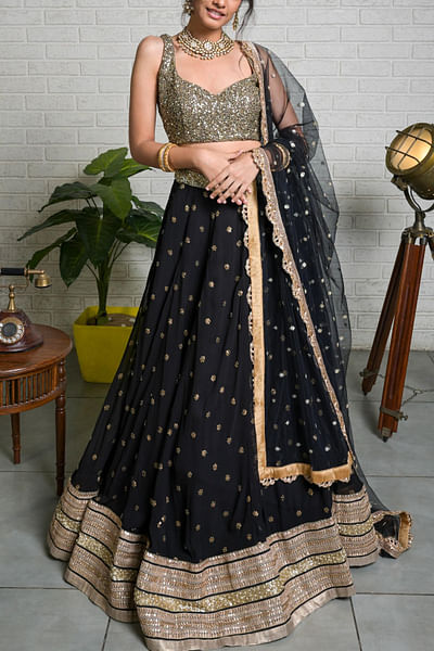 Black embroidered lehenga set