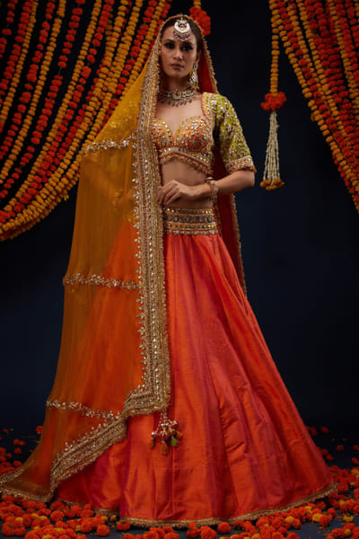 Preeti S Kapoor Rust orange embroidered lehenga set PREEAUG26D153882