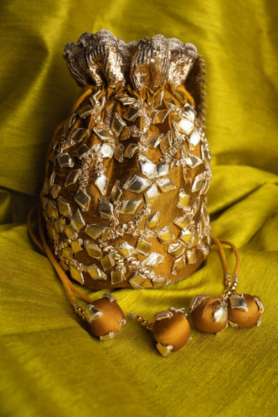 Green embroidered potli bag
