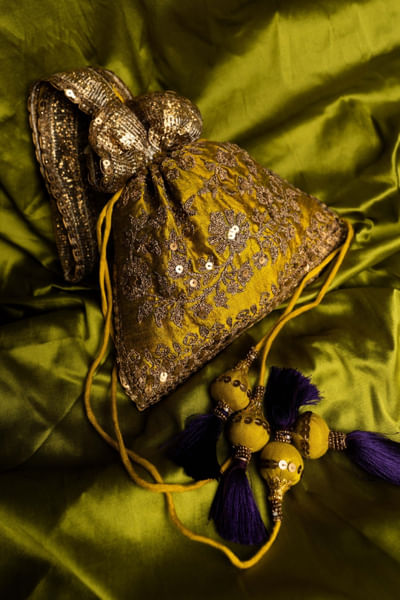 Green gota embroidered potli bag