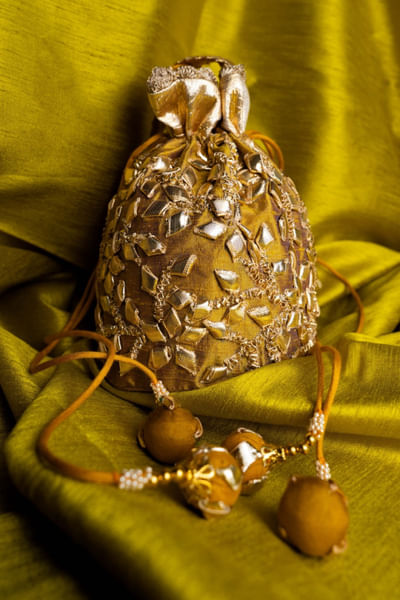 Green gota patti embroidery potli bag