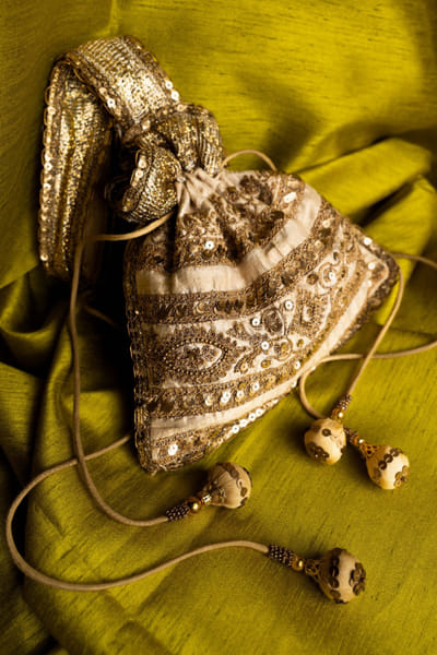 Beige gota embroidered potli bag