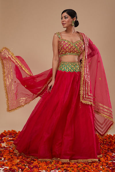 Fuchsia gota embroidered lehenga set