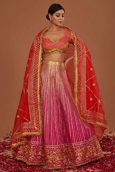Fuchsia gota embroidery lehenga set
