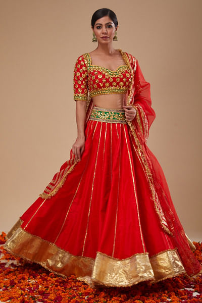 Red gota embroidered lehenga set