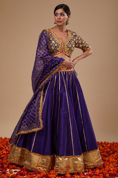 Blue gota embroidered lehenga set