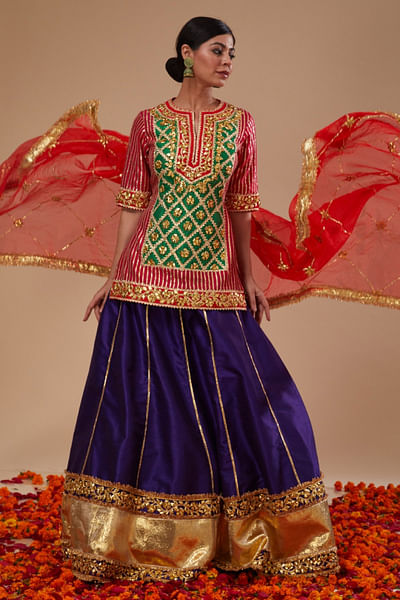 Multicolour gota embroidered lehenga set