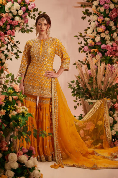 Preeti S Kapoor Yellow floral gota embellished gharara set PSKJAN24D101