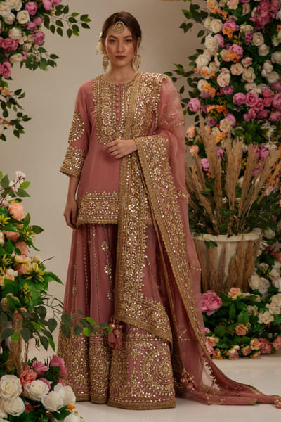 Preeti S Kapoor Mauve floral gota embellished sharara set PSKJAN24D108