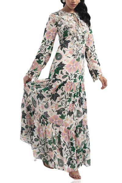 White printed tiered dress