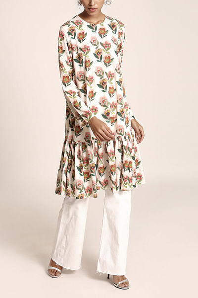 Cream floral printed tunic