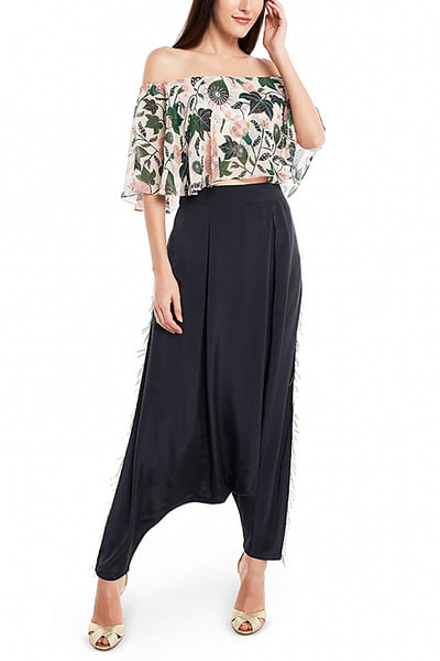 White floral ruffle top and pants