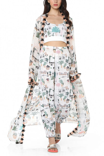 White moroccan print jacket and jogger set