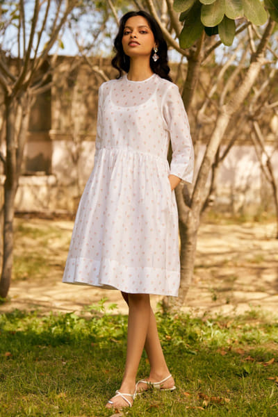 Moh India Ivory chintz print gathered dress MOHIJUL26D150045