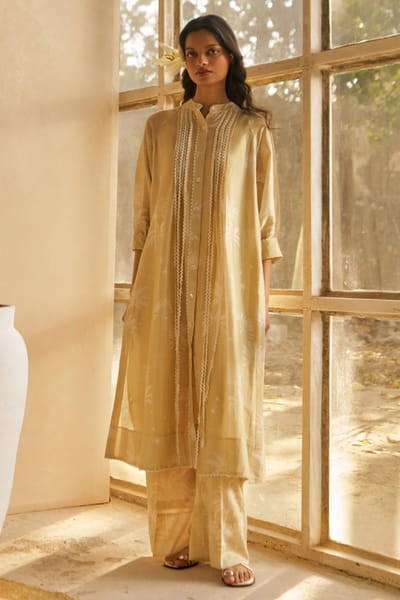 Moh India Beige printed full-sleeved kurta set MOHIJUL26D150015