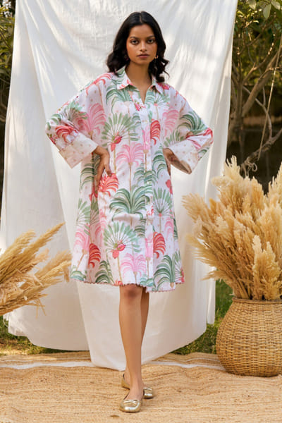 Moh India Ivory printed short shirt dress MOHIJUL26D150043