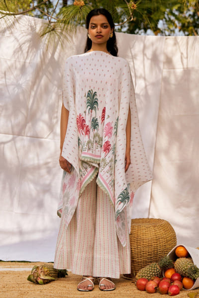 Moh India Ivory printed cape MOHIJUL26D150038